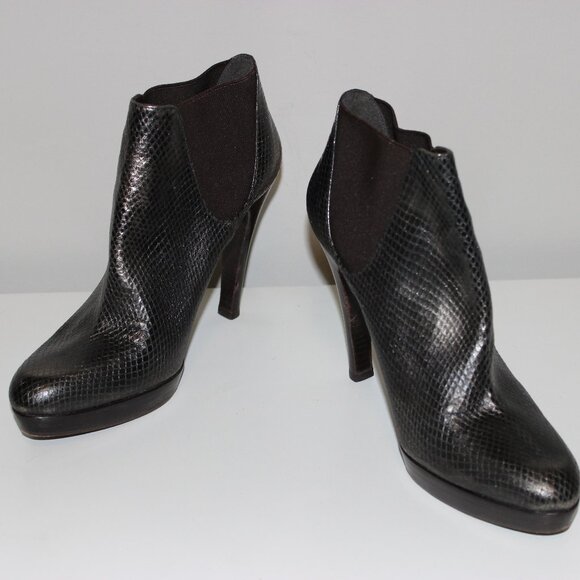 Stuart Weitzman Black Snake Embossed Reptile High Heel Ankle Booties Size 9M - Picture 4 of 12